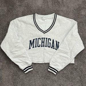 Champion University of Michigan Cropped V-Neck Sweatshirt